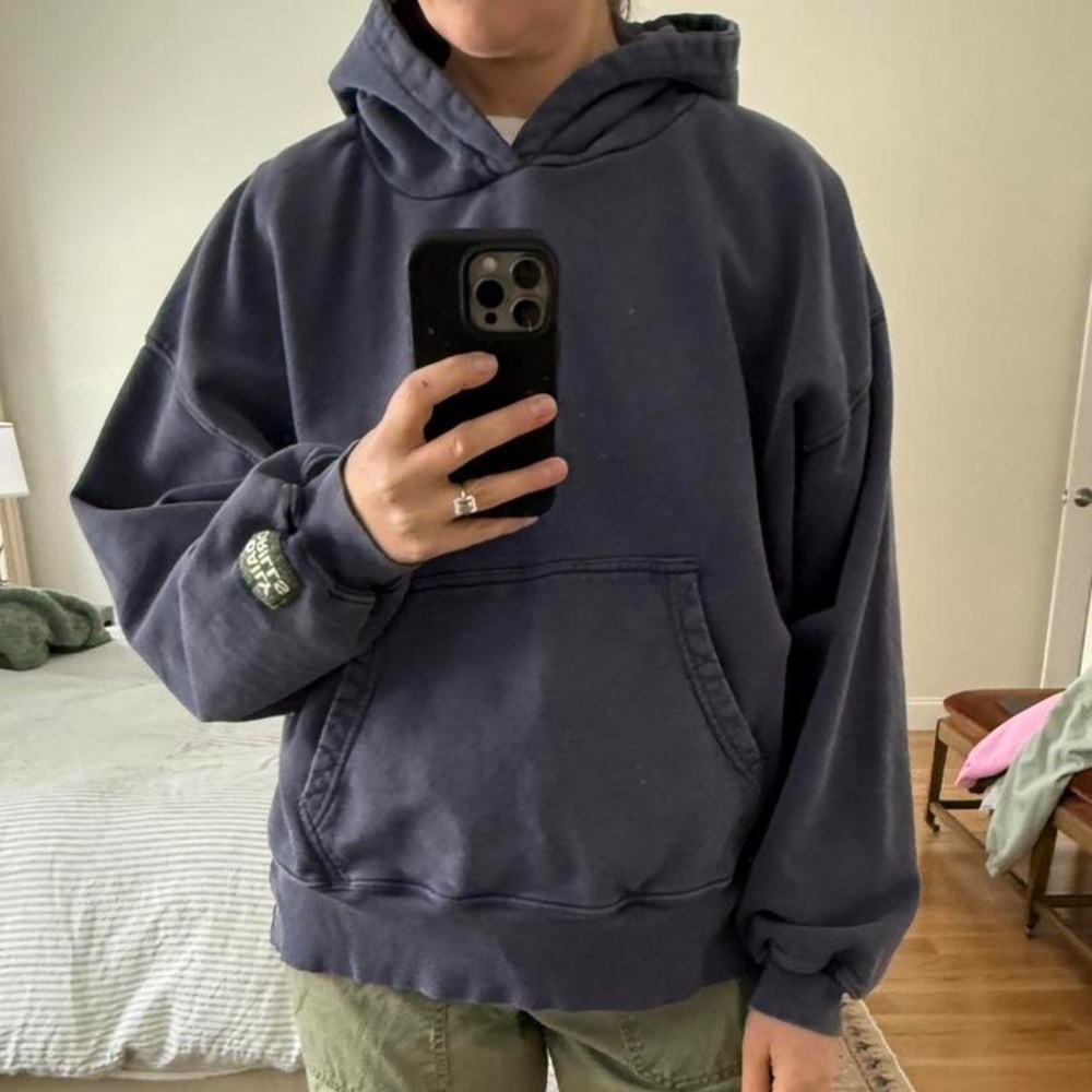 Daily Drills Oversized Sunfaded Navy Hoodie with bandana patch- navy- Size XS/S